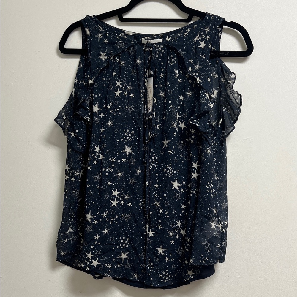 Velvet NWT Sheer Navy Ivory Star Print Celestial Whimsigoth Sleeveless Camisole